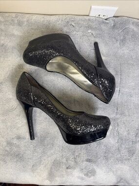 Guess Black Glitter Sparkly Platform Pumps Heels (Size 6.5)